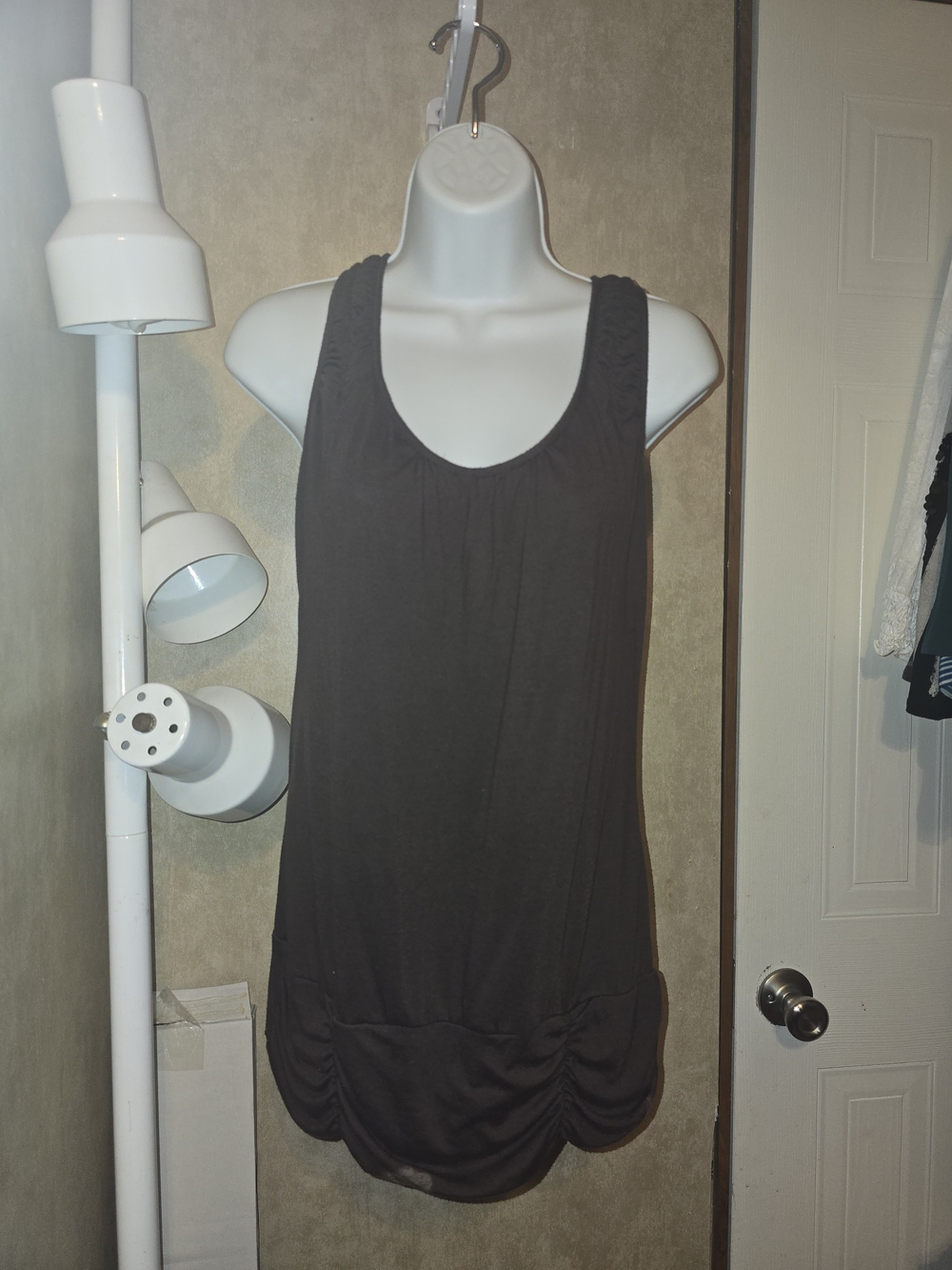 Scoop Neck Dark Brown Ruched Hem Tank Top